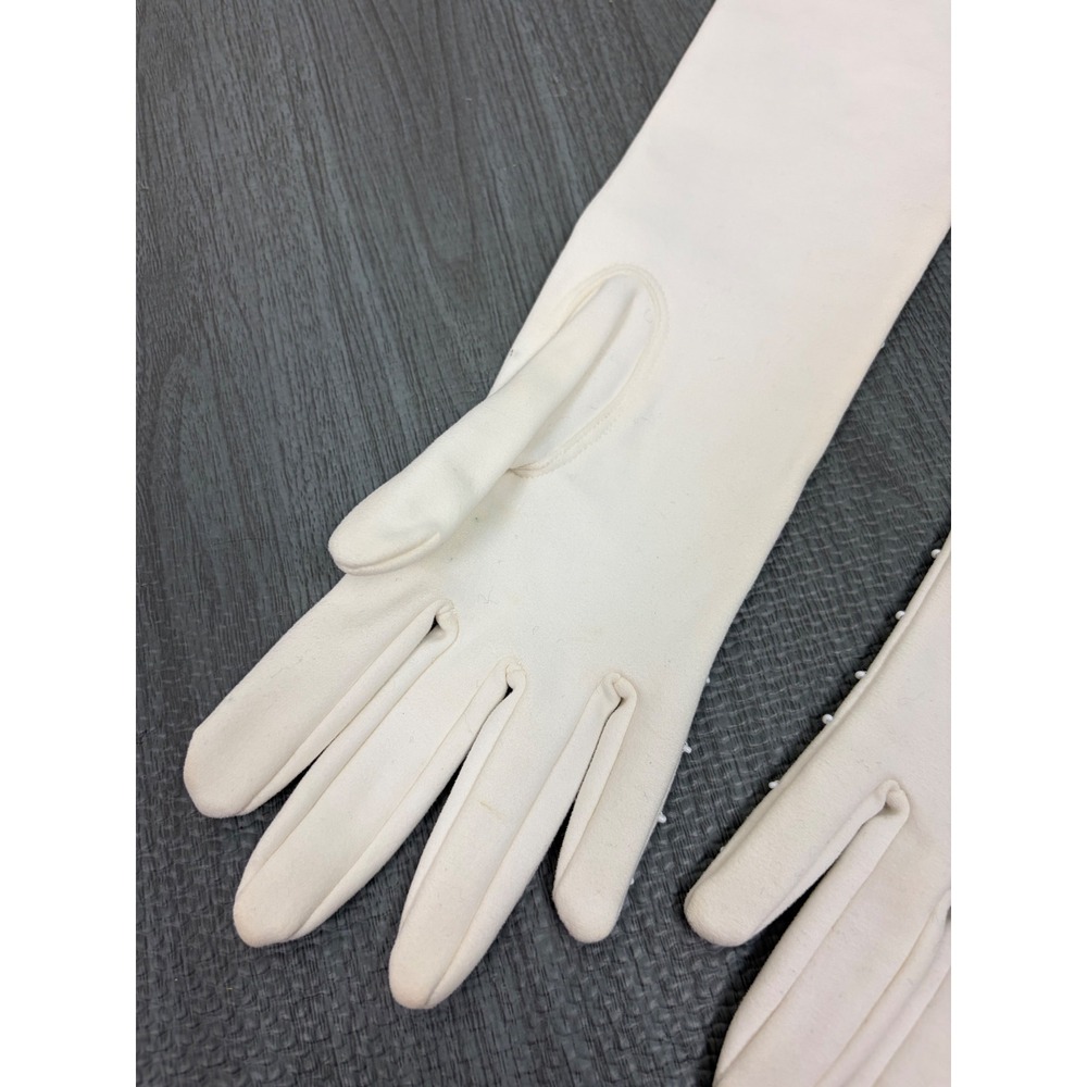 Invicta Opera Gloves 6.5 White Vintage Beaded Cotton Mid Century Formal Wedding - Picture 10 of 13